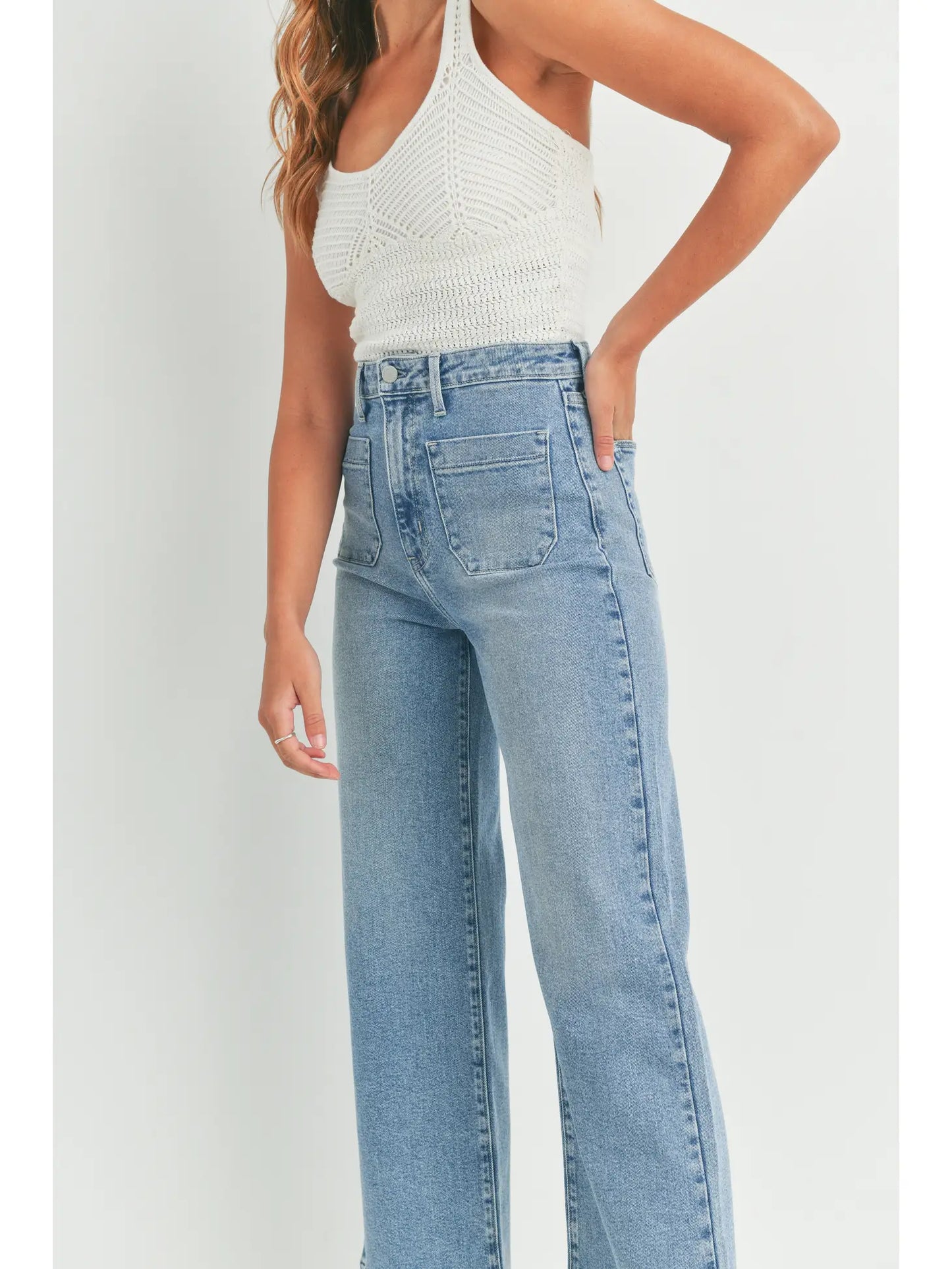 Just Black Denim Patch Pocket Wide Leg Jean