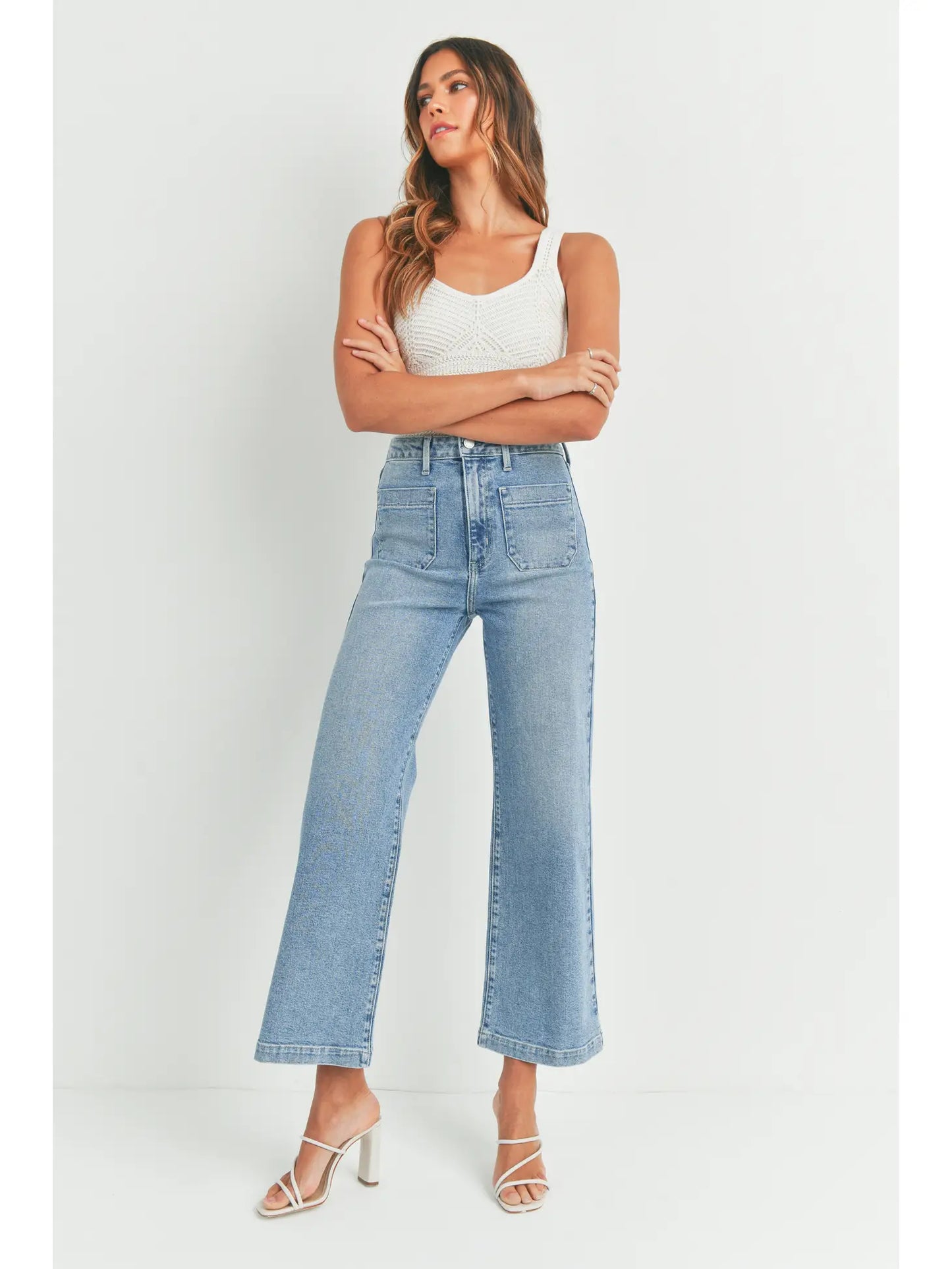 Just Black Denim Patch Pocket Wide Leg Jean