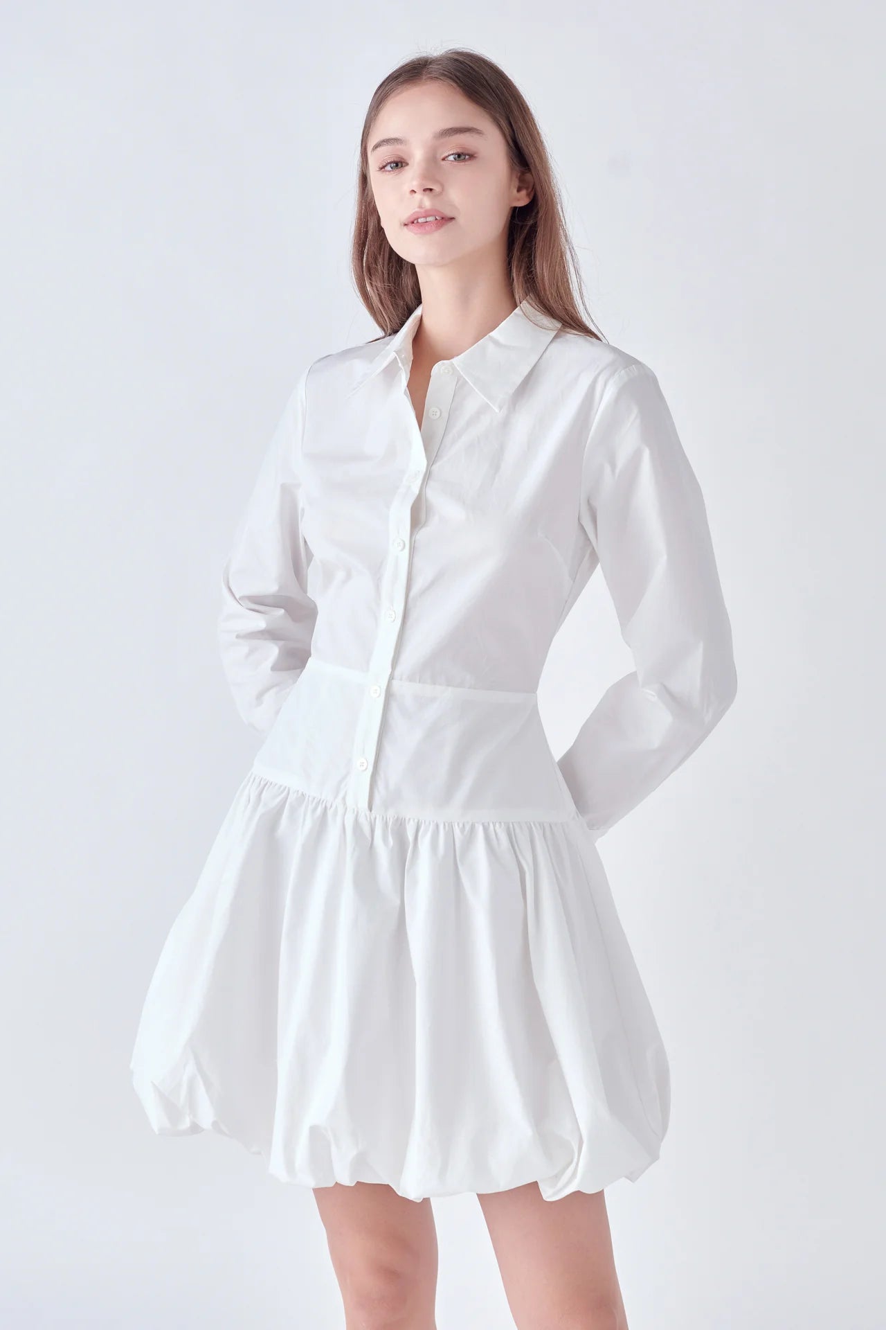 Poplin Shirt Bubble Hem Dress L/S