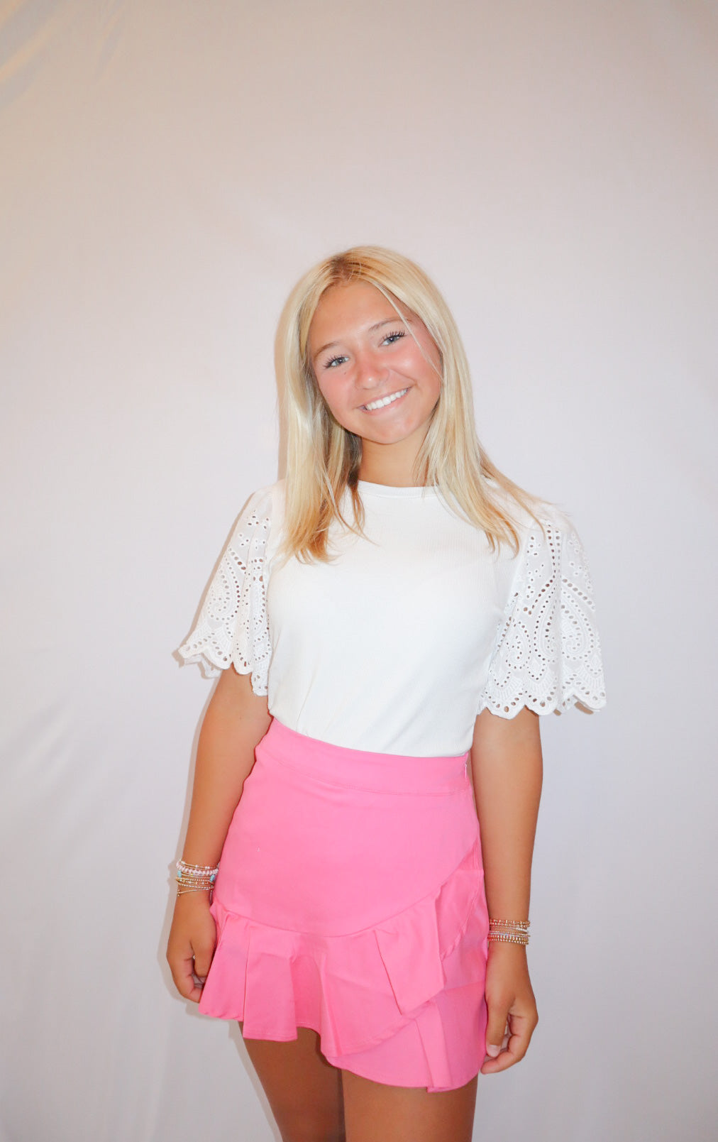 White Lace Sleeve Top