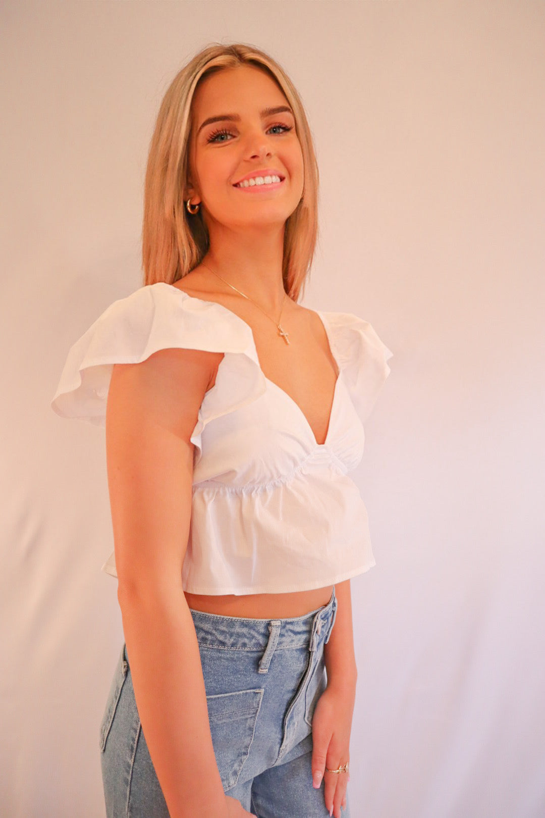 Flutter Sleeve Sweetheart Top