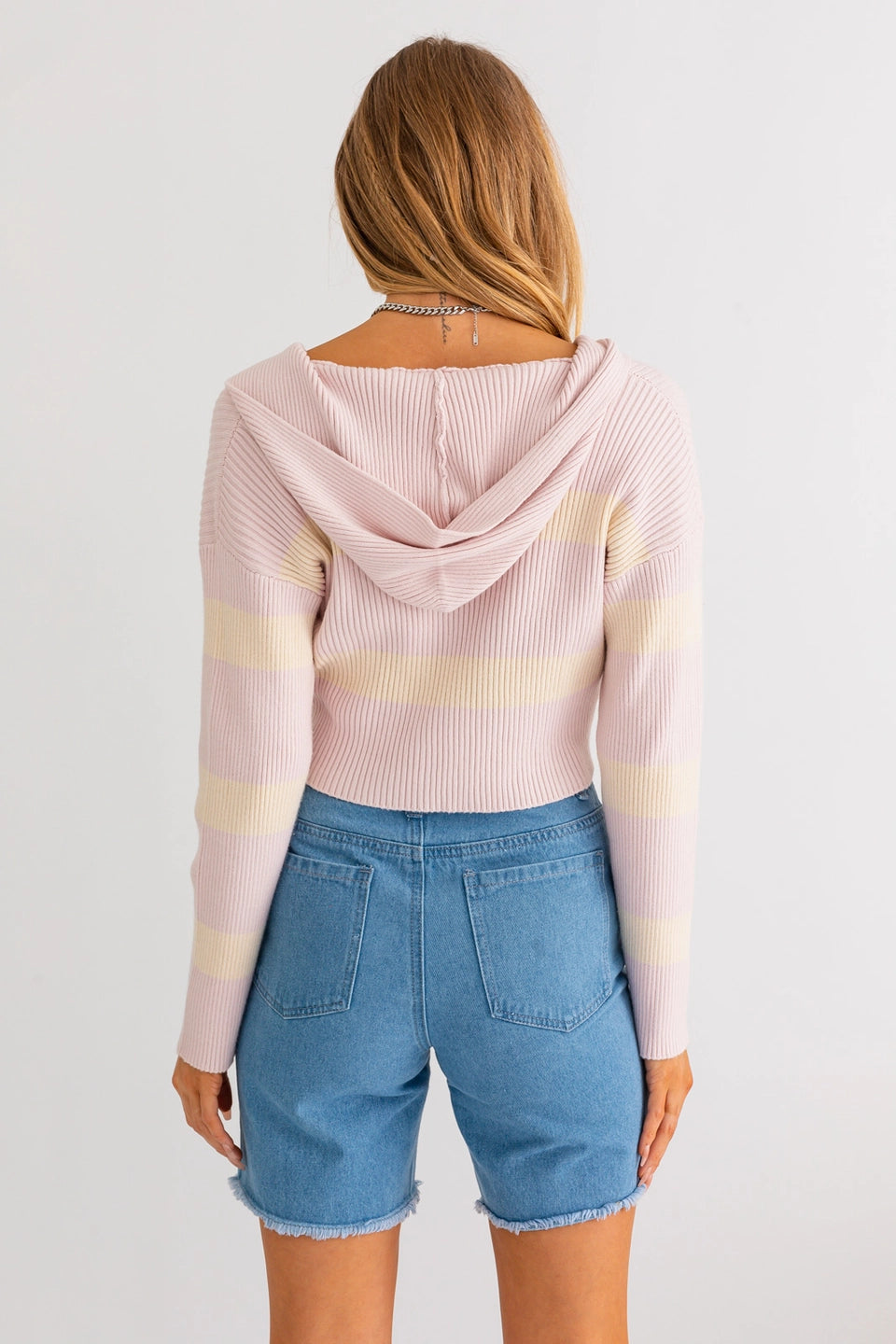 Cropped Stripe Sweater Hoodie