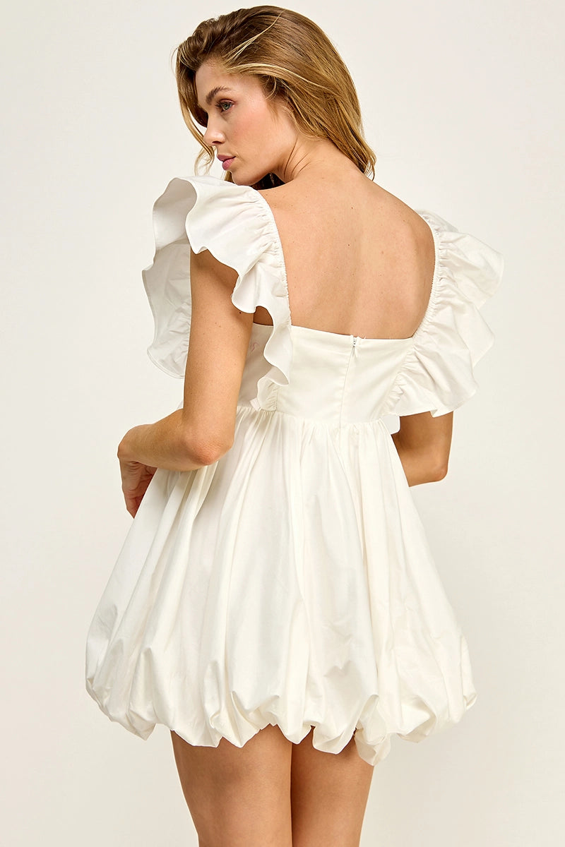 White Ruffle Sleeve Dress